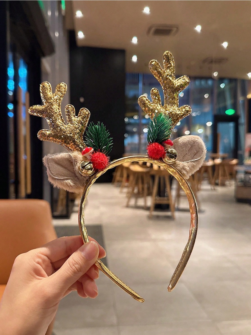 1 buah bando payet emas jamur  - Reindeer Antlers Headband ulasan dan harga